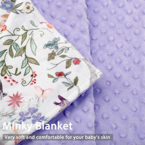Purple Fleece Baby Blanket for Boys & Girls, Soft Portable Toddler Minky with Woodland Animal Print, 40 x 30 Inch