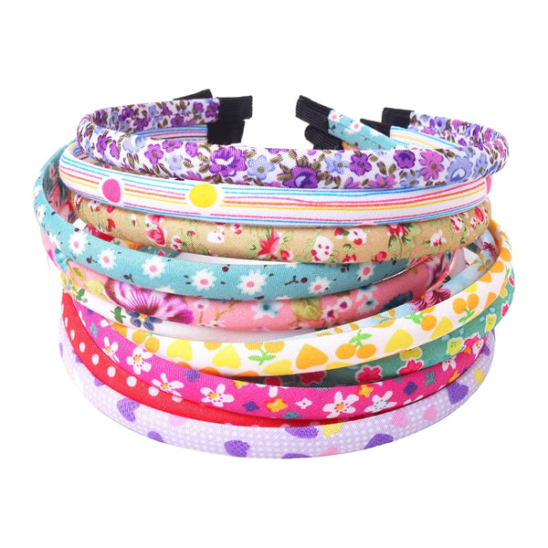 Headbands for Girls, 12Pcs Thin Hair Bands for Kids, Floral Cloth Fabric Covered Headbands for Birthday Party