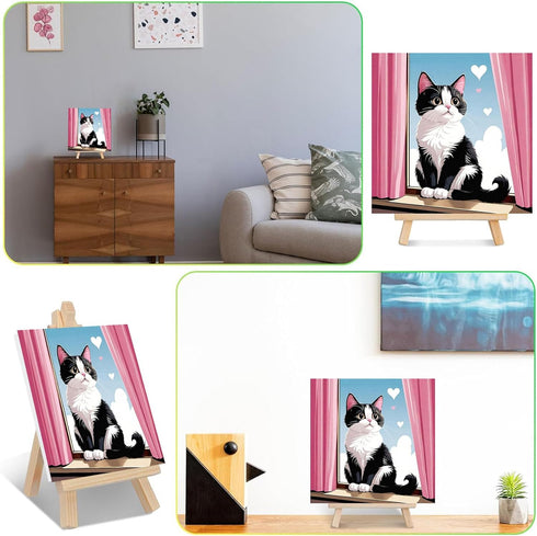 ajepon 6-8 8X8inch Cat Paint by Numbers Kit for Kids with Frame - Cute Cat Paint by Number for Kids, Cats Kid Painting