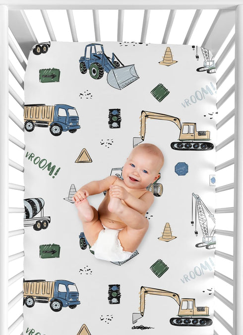Bulldozer, Sweet Jojo Designs Fitted Baby Crib Sheets (Green Construction Truck) for Boys, Infant Nursery, Toddler Room