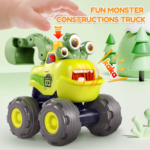 1 1-3 12-18 1 Toys for Year Old Boy, Monster Truck Toys Construction Cars for Toddler Crane Truck Dump Excavator Pull