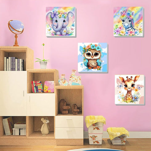4 Pack Animal Paint by Number for Kids with Wooden Frame, Easy DIY Acrylic Oil Painting Kits for Home Decor (Ages 4-12,