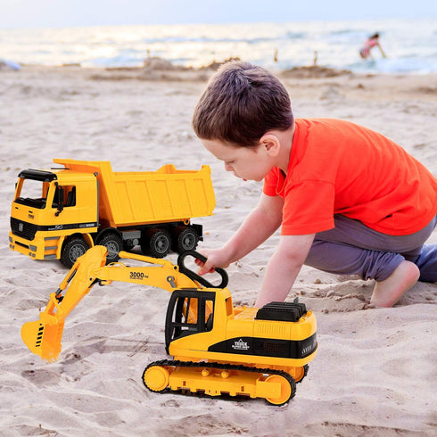 Toy To Enjoy Excavator & Dump Truck Toy Set of 2, Moveable Claw & Lifting Back, Construction Vehicle for Kids