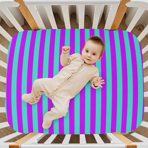 Pigsaly 27x39 Inch Crib Sheets Turquoise Purple Stripe Baby Sheet for Standard Crib Mattress Boys Girls Toddler Bed