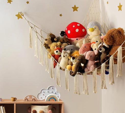 Stuffed Animal Storage Hammock X-Large with LED Light - Hanging Holder for Plushies, Cute Room Decor for Kids