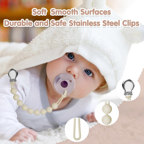 Loviomad (4-Pack) Pacifier Clips for Baby Girl Boy, Silicone Binky Holder for MAM Pacifiers, Baby Newborn Essentials