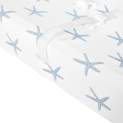 Lush Decor 2 Pack Baby Seaside Starfish Organic Cotton Changing Pad Cover, Blue