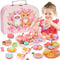 Toddler Toys Tea Party Set for Little Girls, 44 pcs Pretend Plastic Teapot Set with Desserts, Carrying Case for Ages 3-6