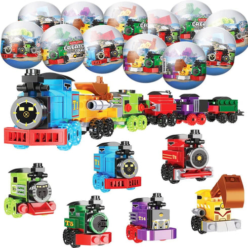 UMEELR Building Blocks - 12PCS Train Toys Surprise Eggs Sets, Easter Egg Train Building Blocks for Kids 2+