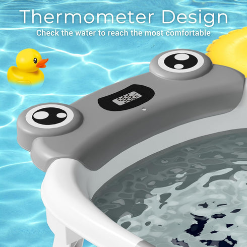0-24 Baby Bathtub, Collapsible Newborn Bathtub for Infant to Toddler Months with Soft Cushion and Thermometer,Portable