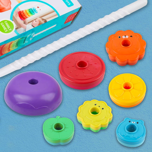 Spinning Stacking Toys for Babies 12+ Months, Rainbow Ring Flowers Animals Fruits Theme Stacker for Toddlers