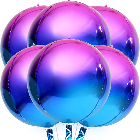KatchOn Purple Galaxy Balloons, 22 Inch, Pack of 6 Round 4D Metallic Balloons for Birthday Party Decorations