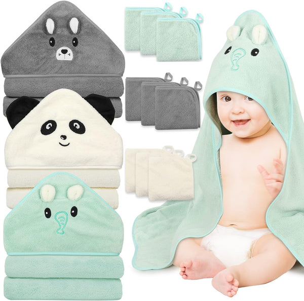 Sublaga 12 PCS Baby Towels, 3 PCS Soft Hooded Baby Towels & 9