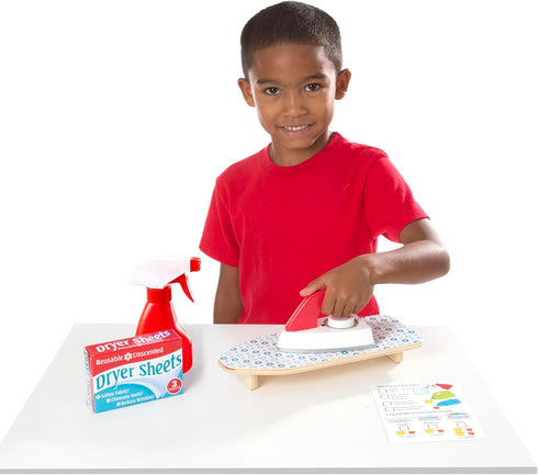 Melissa & Doug 14 Pcs Laundry Basket Pretend Play Set with Wooden Iron and Ironing Board