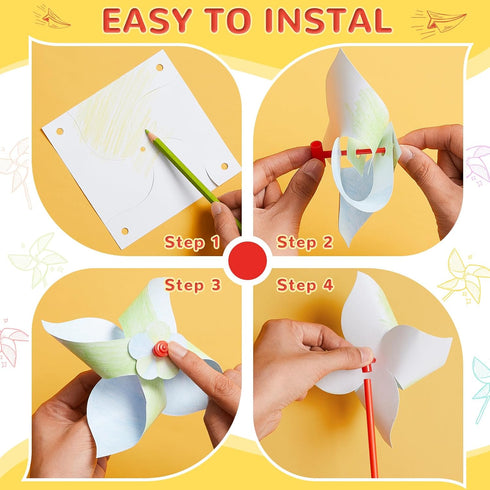 Simgoing 300 Summer 250th 4 (5.12 Inch) Pcs DIY Pinwheels for Kids Party Favor Paper Craft Kits Bulk White Pinwheels