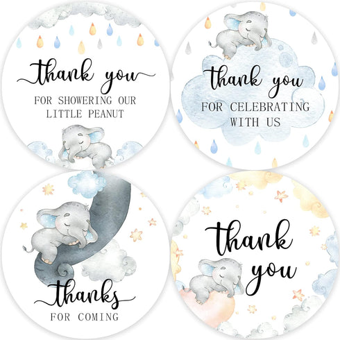 80 Elephant Baby Shower Thank You Stickers, 2 Inch Elephant Themed Favor Label Stickers