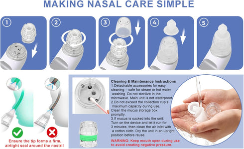 POLEDY 3 Tips,3 Electric Nasal Aspirator for Baby, Waterproof Nose Sucker for Toddlers, Nose Cleaner with Silicone