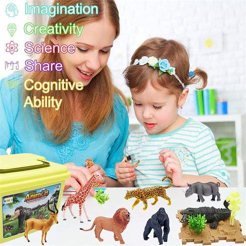 65PCS Safari Animal Figurines Toy Set, Realistic Jungle Zoo Figures for Kids Ages 3-8