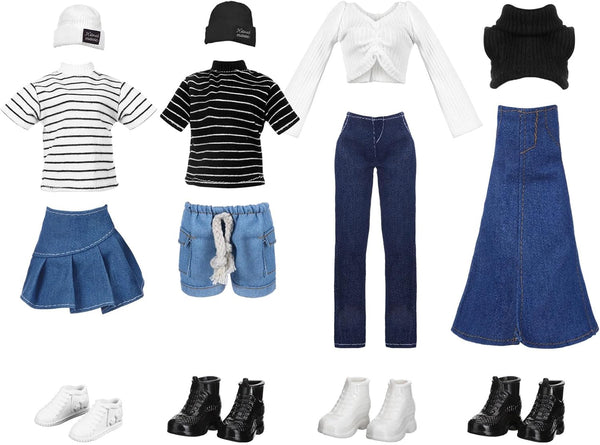 Geyoga 14 Pcs Doll Clothes & Accessories for 11.5 Inch Girl Doll, Denim Cotton Doll Cloth, Pants & Shoes Casual Wear