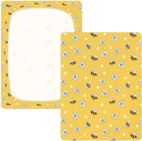 miaozhen 1 Pack 52x28 Cotton Baby Crib Sheets for Boys Girls Soft Stretchy Sweet Yellow Daisy Bee Toddler Bed Cover