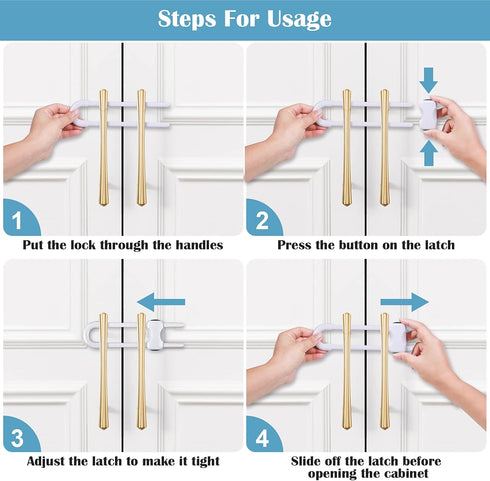 12 Packs Baby Proofing Sliding Cabinet Locks, Adjustable U-Shaped Child Safety Latches for Handles, Knobs, Drawers