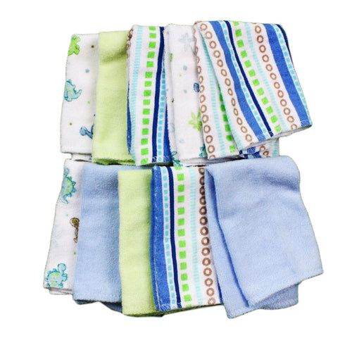 10 Pack Spasilk Soft Terry Bath Washcloths Newborn Boy or Girl, Blue Stripes