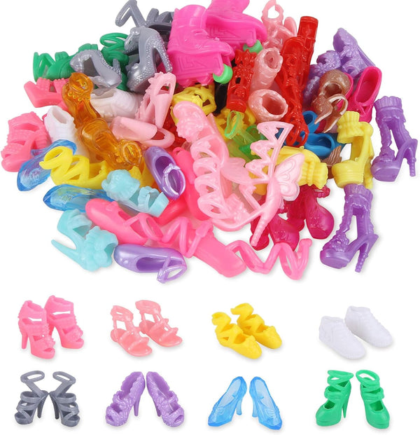 JANYUN 30 Pairs Doll Shoes Assorted Colors, Various Styles Replacement High Heel Boot Set for 12" Dolls Closet