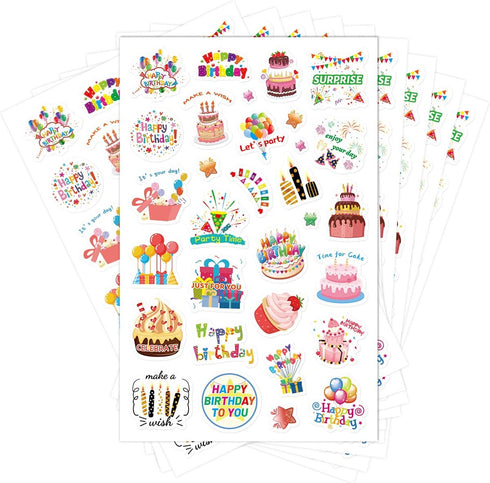 Happy Birthday Stickers, 10 Sheets, 300 Pcs for Kids Party Home Classroom Decoration