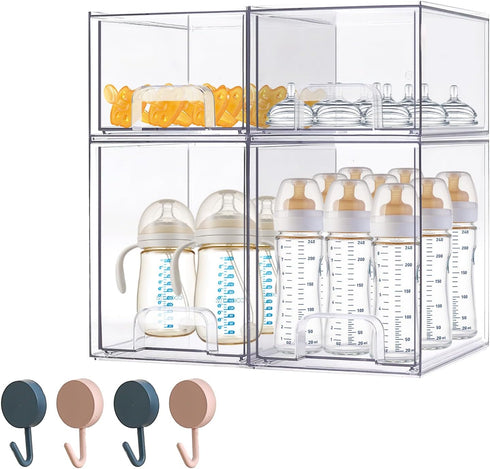 Baby Bottle Organizer-4 Pack Stackable Storage Drawers, Baby Organizers and Storage with