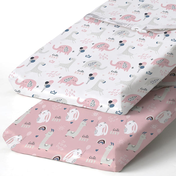 BROLEX Changing Pad Covers for Baby, Ultra Stretchy Soft 2 Pack Elephant Rabbit