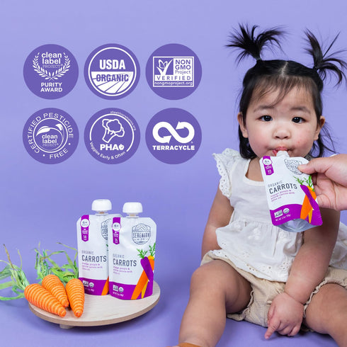 Serenity Kids 6+ Months USDA Organic Veggie Puree Baby Food Pouches - Carrots, 3.5 Ounce BPA-Free Pouch