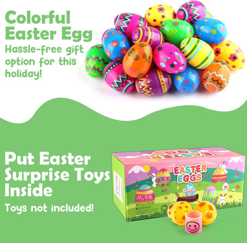 36 Pack 3 Inch SURCVIO Large Printed Easter Eggs Bulks, Empty Plastic Easter Eggs Fillable for Easter Egg Hunt, Easter