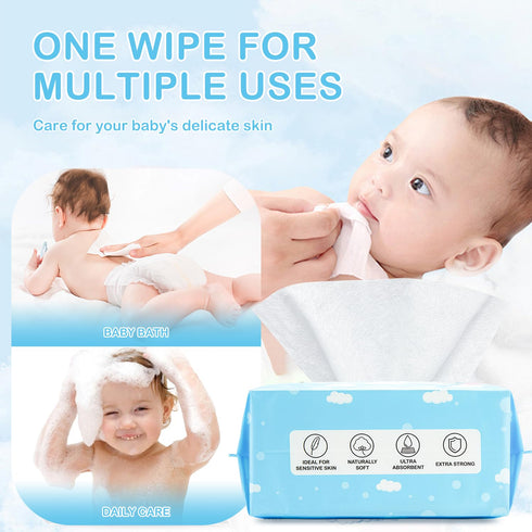 6 Packs (600 Count) HAPPY BUM Dry Baby Wipes Sensitive Skin Unscented Soft Travel Wipes for Newborn Face Hands