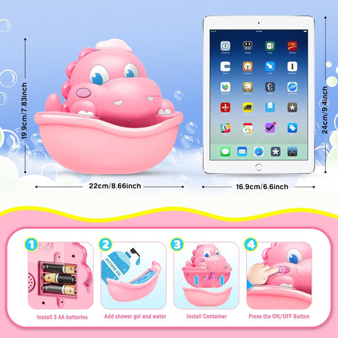 Light Up Bath Toys, Dinosaur Bath Bubble Machine with Colourful Light for Kids Ages 1-5, Birthday Gift