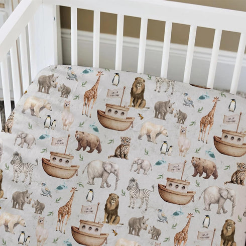 52" 28" HawSkgFub Noahs Ark Animal Boat Religious Fitted Standard Crib Sheet for Baby Boy Girl, Elephant Bear Giraffe