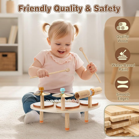 Set 2 3 4 9 1 3-5, 2-4 Vanplay Drum for Toddler - Toys for Year Old Girls Boy Gifts - in Wooden Montessori Musical