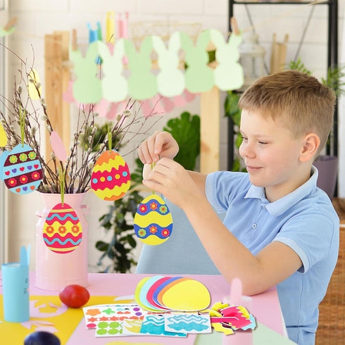 12 Pack Fennoral Easter Egg Craft Kit for Kids Make You Own Egg Foam Stickers Ornament DIY Easter Arts and Crafts