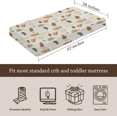 KuphiL10C Mattress-28x52 Vegetable Pattern Baby Sheets for Crib, Unisex Vegetable Nursery Fitted Bed Sheet for Boys
