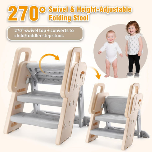 XQIAO Foldable Step Stool for Bathroom Sink - Adjustable Toilet Trainer & Anti-Tip Guard - Kitchen Learning Stool