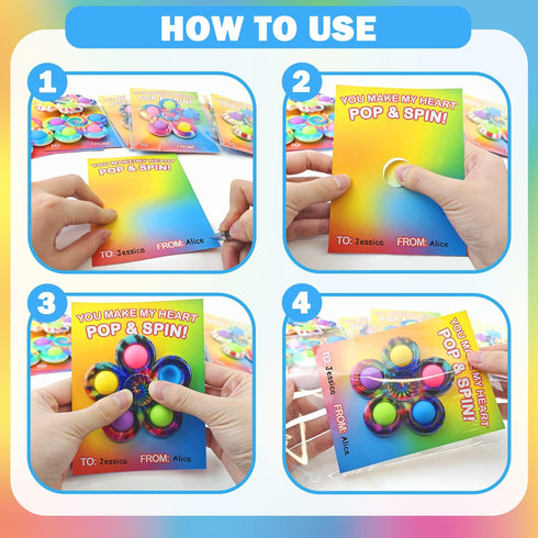24 Pack, Exchange Cards for Classroom Kids Pop Bubble Fidget Spinner Toys for School Toddler Boys Girls, Non Candy