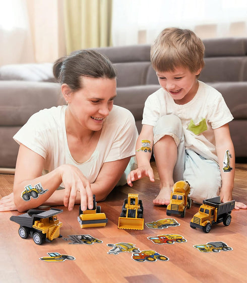 3 4 5 6 7 8 Mini Construction Toys for Kids, Die Cast Construction Truck Vehihcles with Stickers for Toddler Age Years