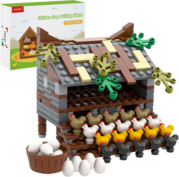 Farm Animal Chicken Coop Building Blocks Set, MOC Building Set Toy for