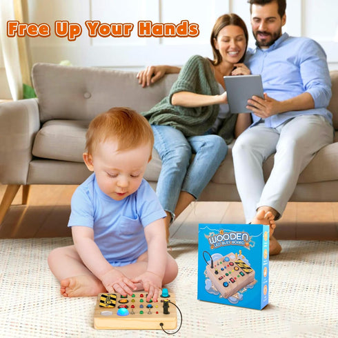 Busy Board Montessori Toys for Toddlers - Wooden Sensory Board with Shape Sorter, LED Light Up Educational Toy