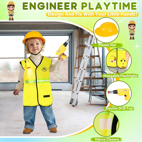 IVENRXIU 4 1 Set-Police 3-8, Toddler Dress Up Clothes, Kids Role Play Costumes In Doctor Fireman Engineer for Kids Boys