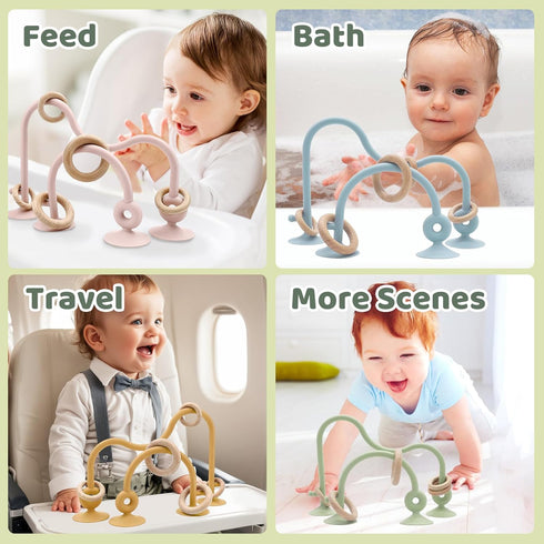 6 12 18 Baby High Chair Toys Teething Chew - Baby Suction Table Toys, Teething Silicone Teethers, Table, Food Grade