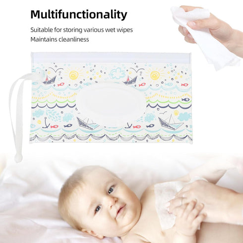 Travel Baby Wipes Case, Lightweight EVA Flip Open Design, Pull Out Wipes Bag for Home Travel Daily Use, Printed