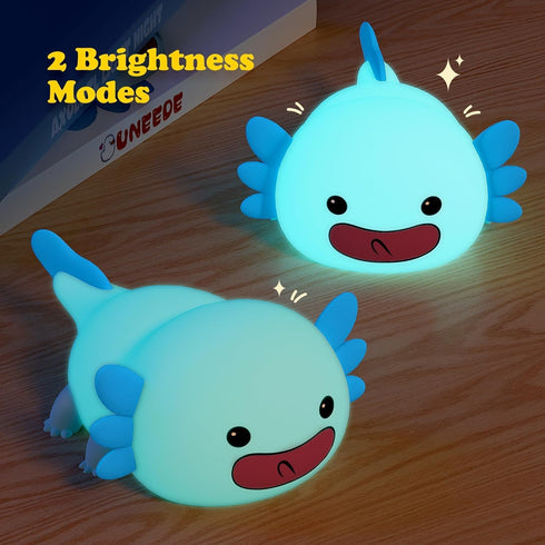 UNEEDE Blue Axolotl Night Light for Kids, Animal Silicone Nursery Lamp, Rechargeable Table Lamp for Bedroom Decor