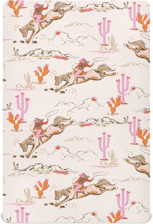 Mazeann Cowgirl Western American Crib Sheets Soft Breathable Fitted Baby Crib Sheets Mattress