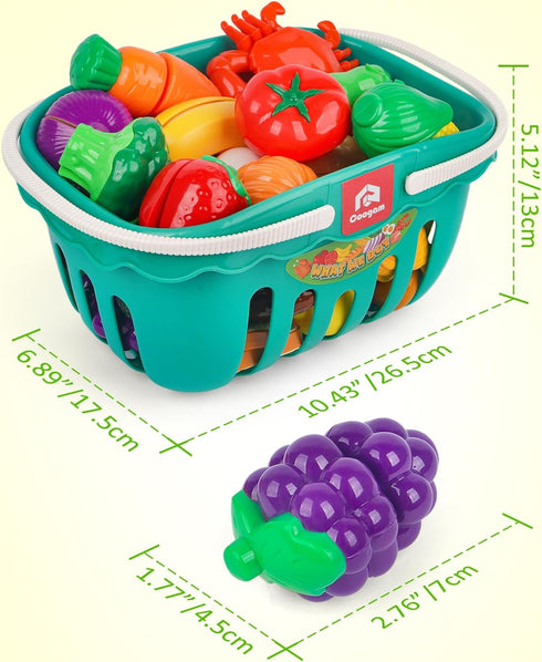3 4 5 Coogam Pretend Play Food Kitchen Accessories for Kids, Fake Fruits Meats Vegetables Cutting Food with Shopping
