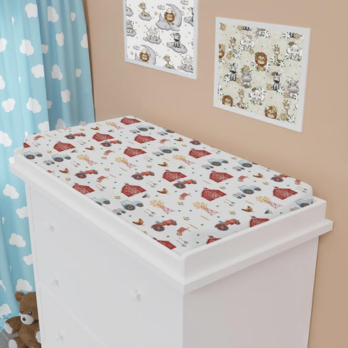 Watercolor Farm Animals Changing Pad Cover, Retro Barn Diaper Change Table Sheets for Boys Girls 32''x16''